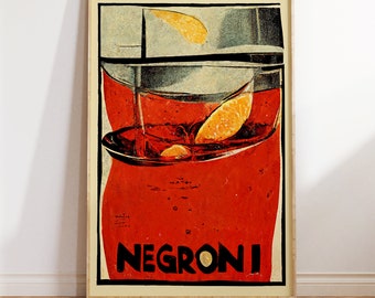 Mid-Century Modern Negroni Poster | Vintage Liquor Ad Print | Retro Bar Wall Art | Cocktail Illustration | Italian Mixology Decor
