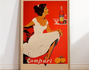 Campari Poster | Vintage Alcohol Ad Style Print | Retro Wall Art | Bar Decor