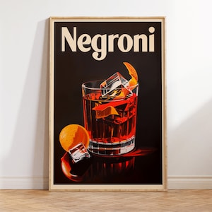 Mid Century Modern Negroni Poster | Retro Likör Ad Style Print | Vintage Bar Wandkunst | Italienischer Cocktail Illustration Dekor