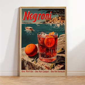Klassisches Negroni Cocktail Poster | Vintage Style Alkohol Werbung Print | Retro Bar Wandkunst
