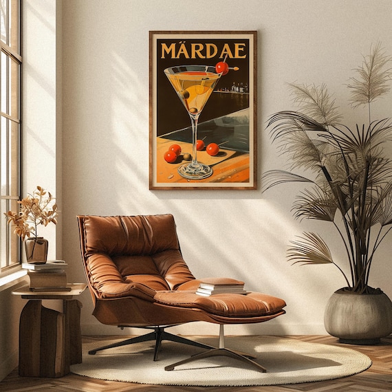 マルティーニ（Martini）のヴィンテージアートポスター Vintage Martini Cocktail Poster: Retro Bar Wall Art Print - Etsy