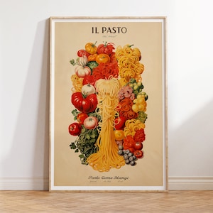 Poster di pasta "Il Pasto" / Stampa di cibo italiano in stile vintage / Arte murale da cucina retrò / Decorazione di cucina gourmet / Detto italiano
