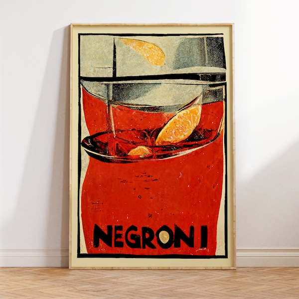 Negroni Cocktail Poster | Vintage Alcohol Ad Style Print | Retro Wall Art | Bar Decor