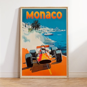 Poster retrò del Gran Premio di Monaco / Stampa in stile vintage di F1 / Arte murale nostalgica di Formula 1 / Illustrazione di sport motoristici / Decorazione di corse automobilistiche