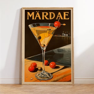 Poster Martini Cocktail | Vintage Likör Ad Style Print für Retro Bar Wandkunst | Französische Mixology Dekor & nostalgische Cocktail Illustration