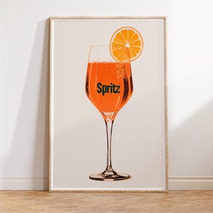 Póster de Aperol Spritz / Arte mural retro de bar para decoración de cócteles y mixología de estilo italiano / Impresión publicitaria de alcohol