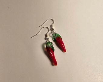 Red Pepper Earrings; made with brass or hypoallergenic iron earring hooks