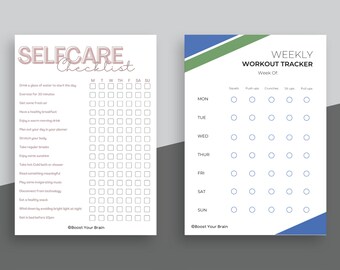 Weekly Workout Tracker and Self Care Checklist Bundle