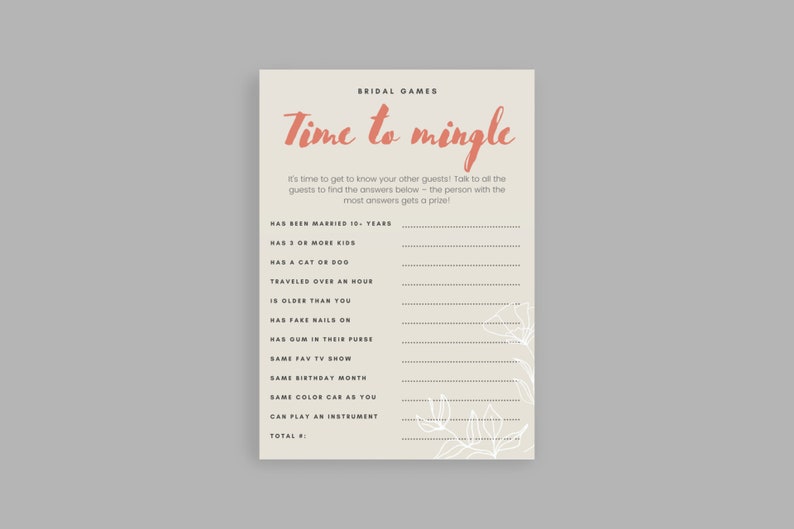 Time to Mingle Bridal Shower Game Bachelorette Party Etsy