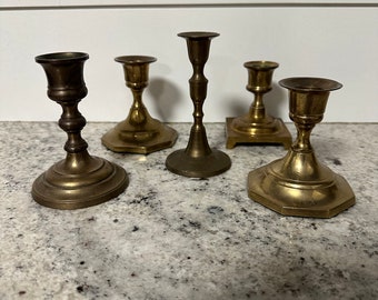 Vintage Brass small Candlestick holders - Set of 5