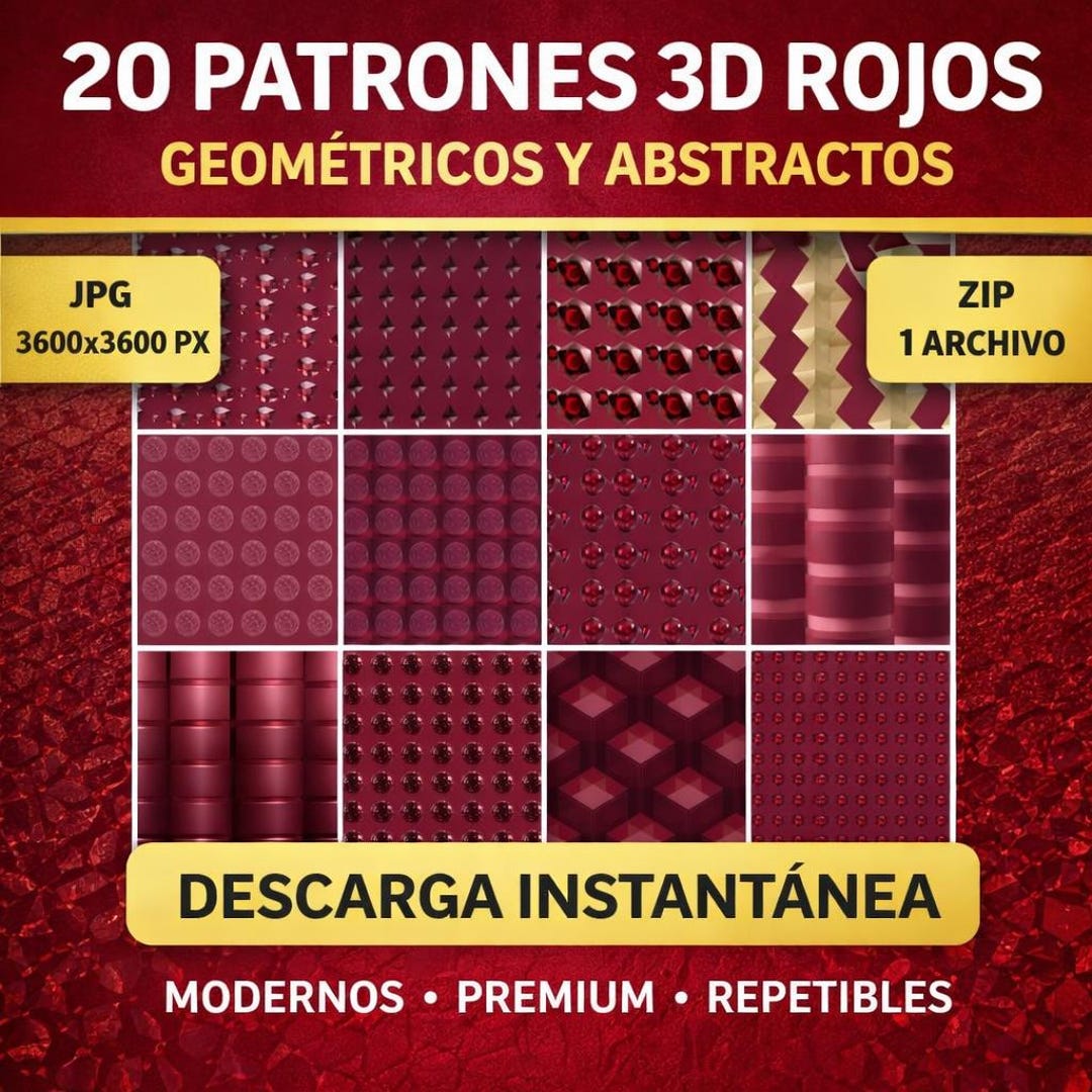 Pack of 20 Red 3D Geometric Patterns – Premium Abstract Textures JPG ...