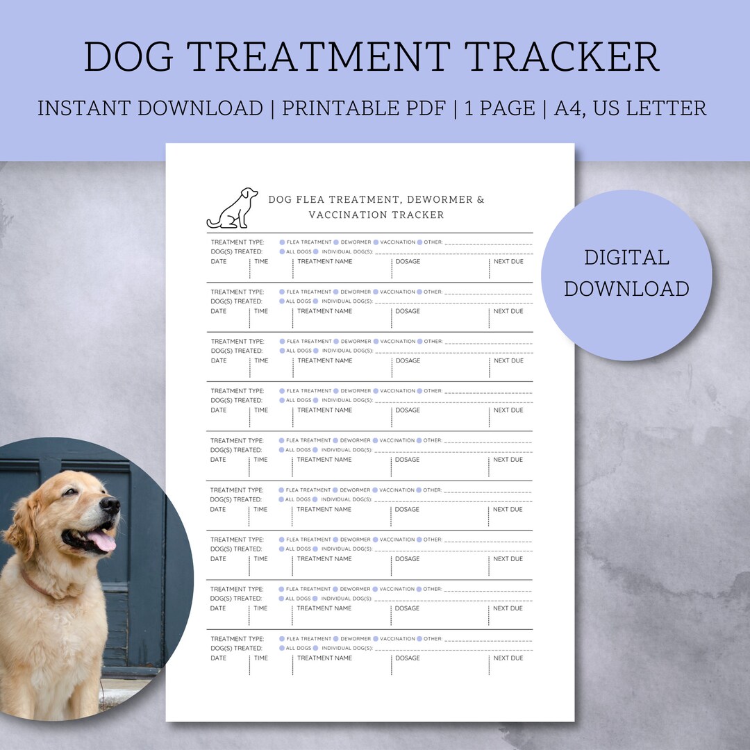 Dog Treatment Tracker Printable Log to Record Canine Flea Treatment ...