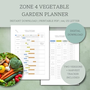 USA Zone 4 Vegetable Garden Planner - Printable Sow, Plant & Harvest Calendar (Digital Download)