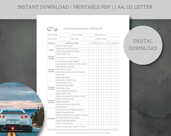 Car Maintenance Checklist - Printable Vehicle Servicing & Inspection Tracker (Digital Download)