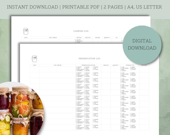 Registro de conservas y enlatado - Lista de inventario imprimible para la despensa de alimentos (Descarga digital)