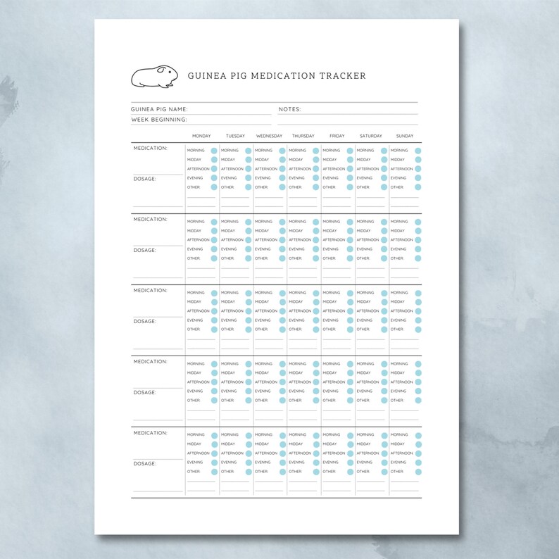 Guinea Pig Medication Tracker - Printable Cavy Medicine Log (digital ... - Clinical Disturing Past Reminder Guinea Pig Pellets
