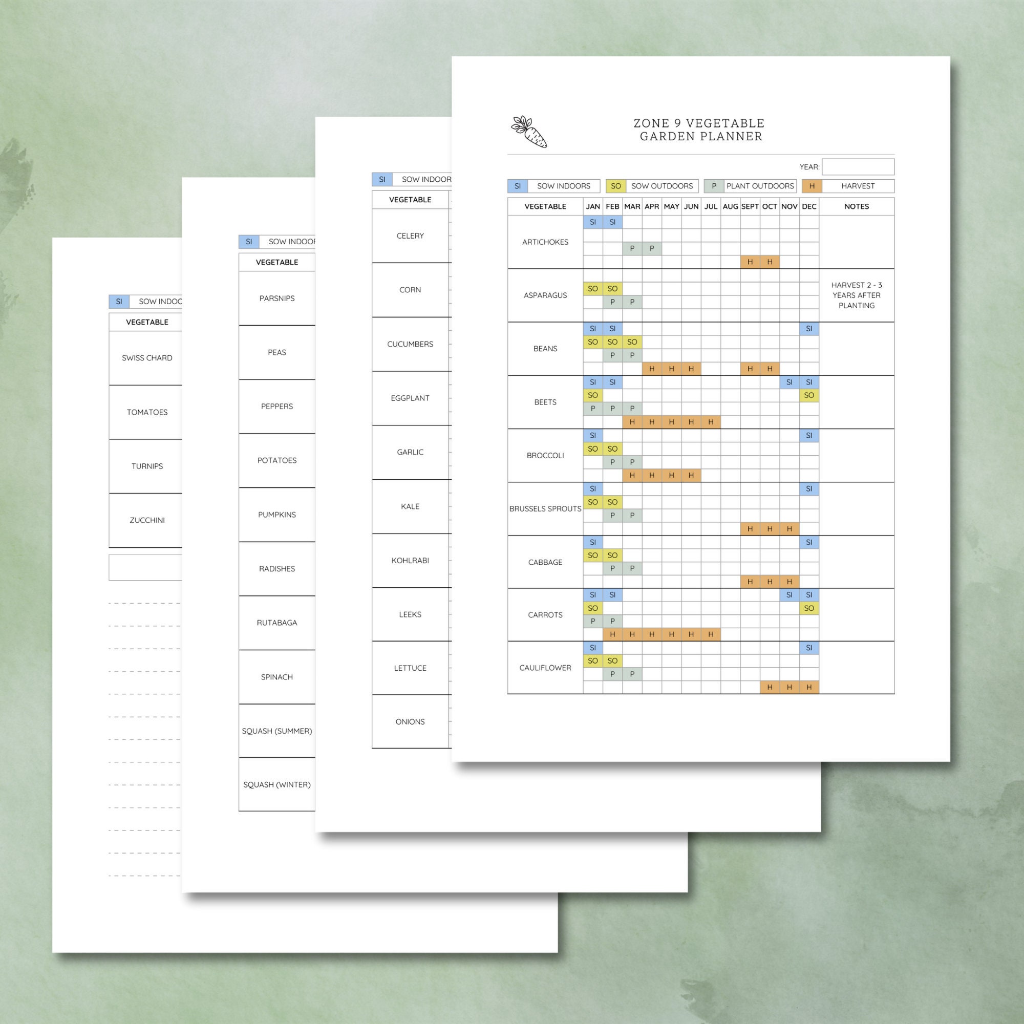 USA Zone 9 Vegetable Garden Planner Printable American Produce