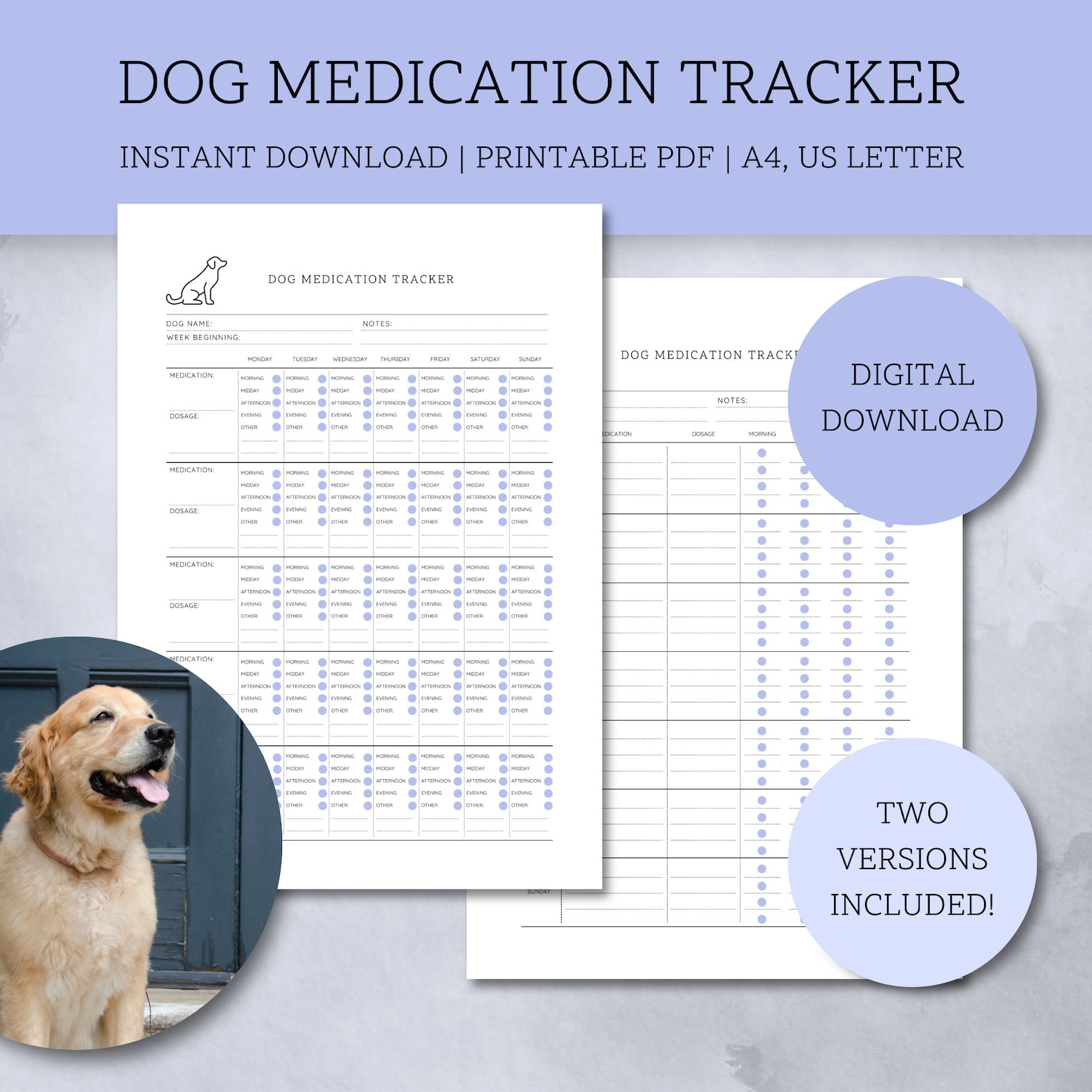 Dog Medication Tracker | Printable Canine Medicine Log | Pet Healthcare ...