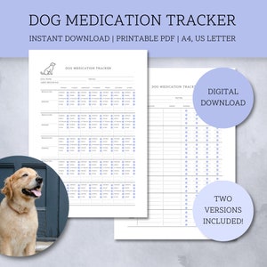 Medicatietracker voor honden | Afdrukbaar hondenmedicijnlogboek | Gezondheidsdossier huisdieren | Medische planner voor puppy's | Gezondheidskaart | Direct downloaden