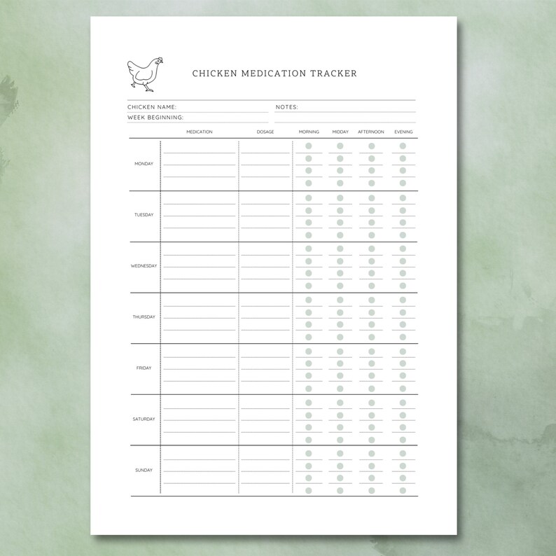 Chicken Medication Tracker - Printable Poultry Medicine Log (digital ...