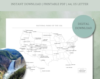 Nationalparks der USA Checkliste - Reisekarte zum Ausdrucken (Digitaler Download)
