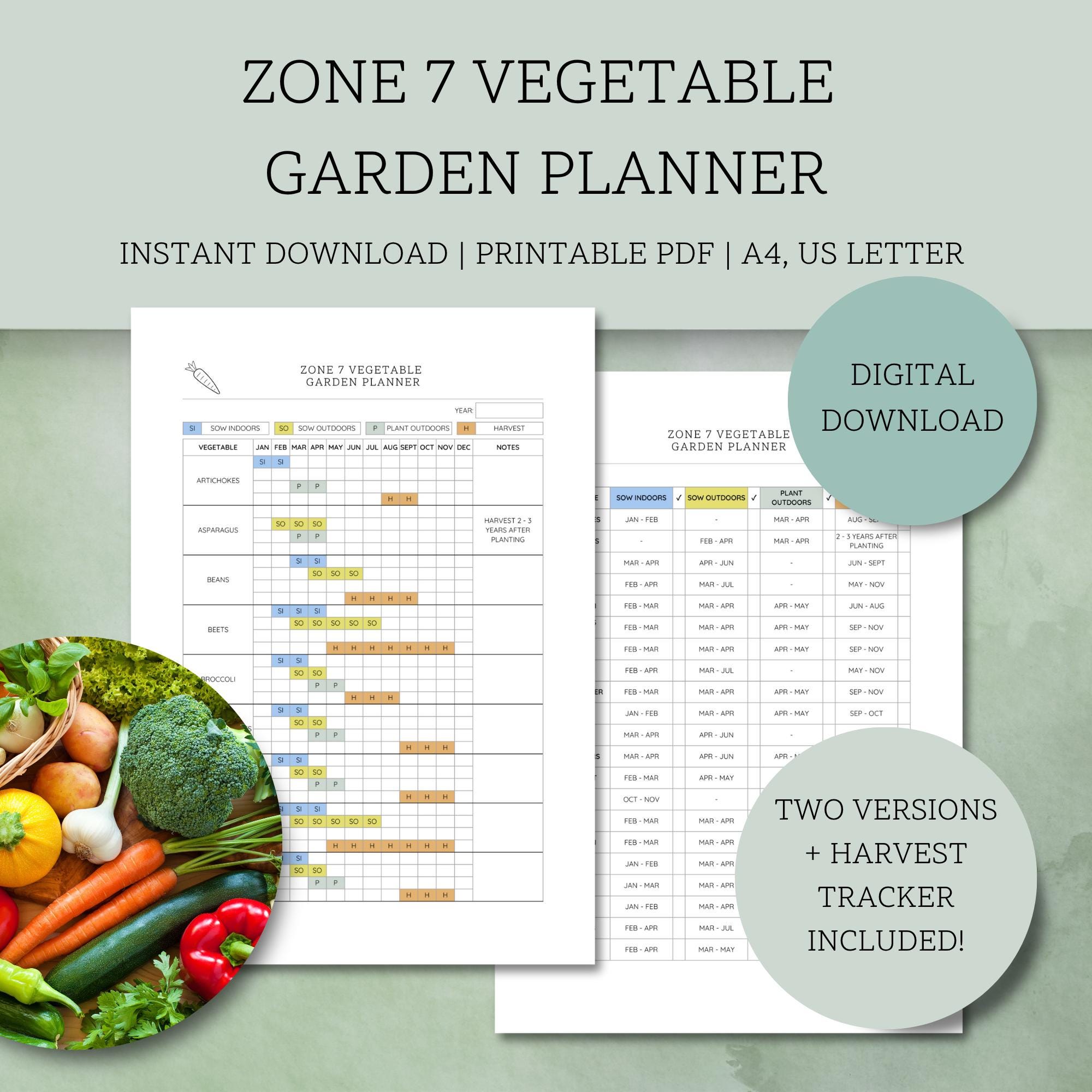USA Zone 7 Vegetable Garden Planner - Printable Sow, Plant