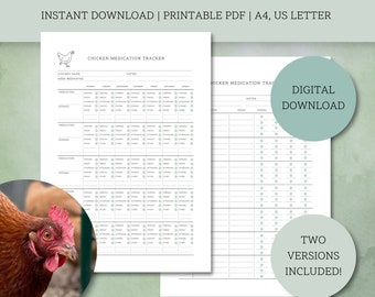 Chicken Medication Tracker | Pet Medication Log | Fillable Medical Planner | Poultry Medicine | Medication Chart | INSTANT DOWNLOAD