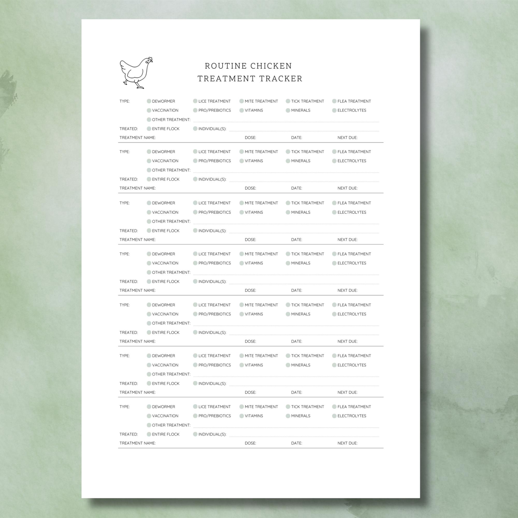 Chicken Treatment Tracker - Printable Poultry Healthcare Log (digital ...