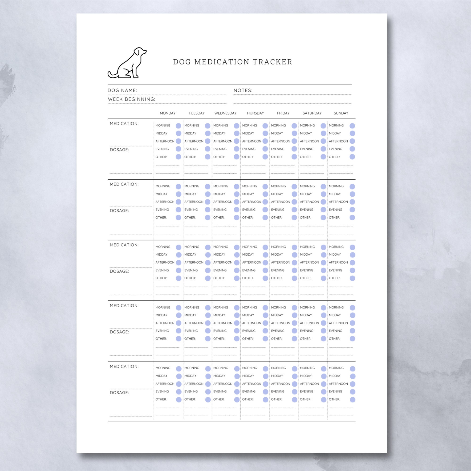 Dog Medication Tracker | Printable Canine Medicine Log | Pet Healthcare ...