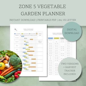 Groentetuinplanner Zone 5 VS | Afdrukbare tuingids voor Amerikaanse producten | Tabel zaaien, planten en oogsten | USDA-planthardheidszone 5