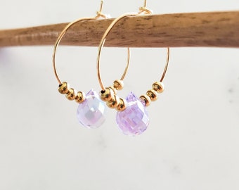 Lilac Teardrop Earrings, gemstone earrings, bridesmaid jewelry, bridal jewelry, birthday gifts, dainty jewelry, gold earrings, anniversary