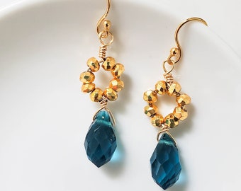 Gold Pyrite Teardrop Earrings