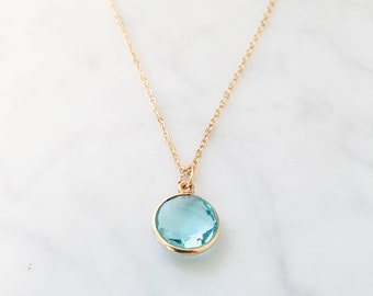 Blue Topaz Bezel Necklace, blue topaz, crystal jewelry, gold jewelry, bridesmaids, bridal jewelry, gold-plated, gold-filled necklace