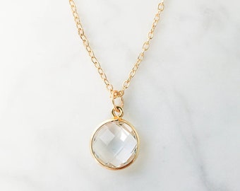 Crystal Quartz Bezel Necklace, crystal jewelry, gold jewelry, gold-filled necklace, bridesmaid gifts, bridal, simple jewelry, gold necklace