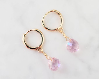 Pink Teardrop Earrings, hold earrings, gold filled, Teardrop, gemstone, crystal earrings, birthday gift, bridesmaid jewelry, bridal jewelry