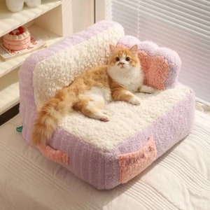 Comfy Cat Sofa with Soft Pillow, Small Dog Bed, cat couch bed, Pet Products, Cute Dog Sofa, Soft Pet Nest