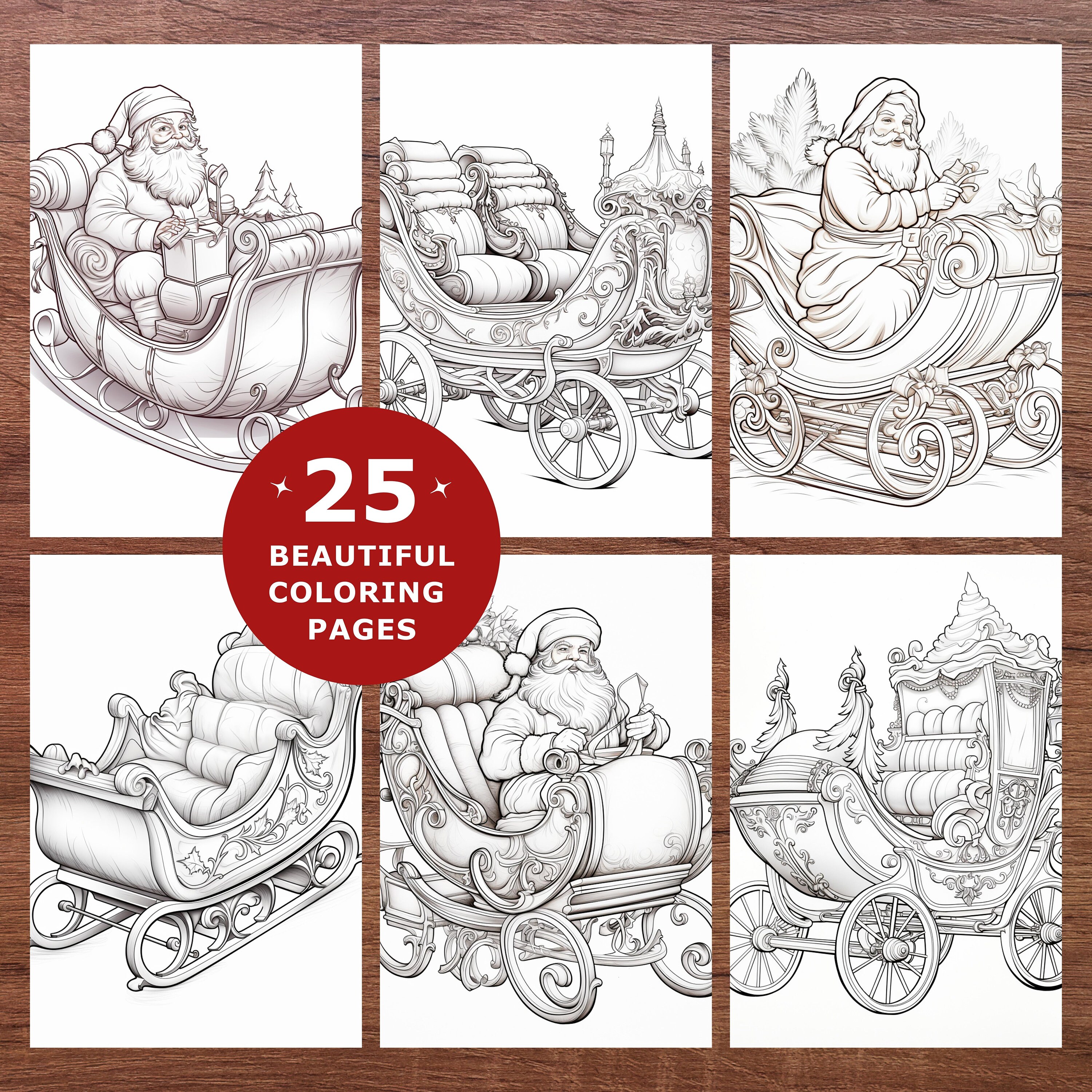 25 Christmas Coloring Pages Grayscale Illustration Santa - Etsy