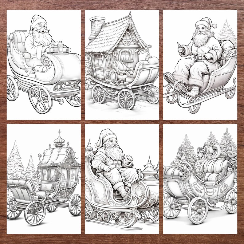 25 Christmas Coloring Pages Grayscale Illustration Santa - Etsy