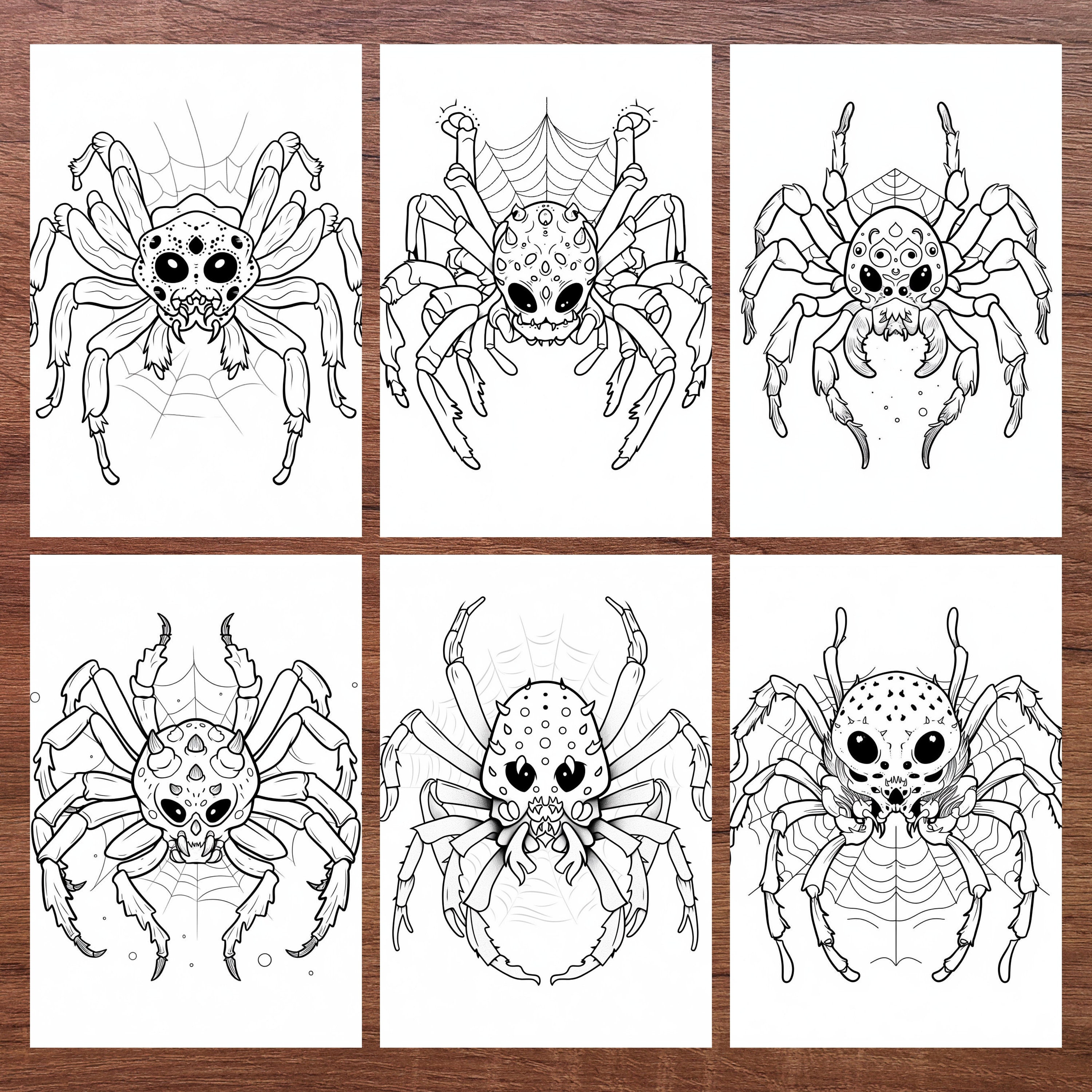 100 Spooky Spider Coloring Pages, Creepy Spider Coloring, Grayscale