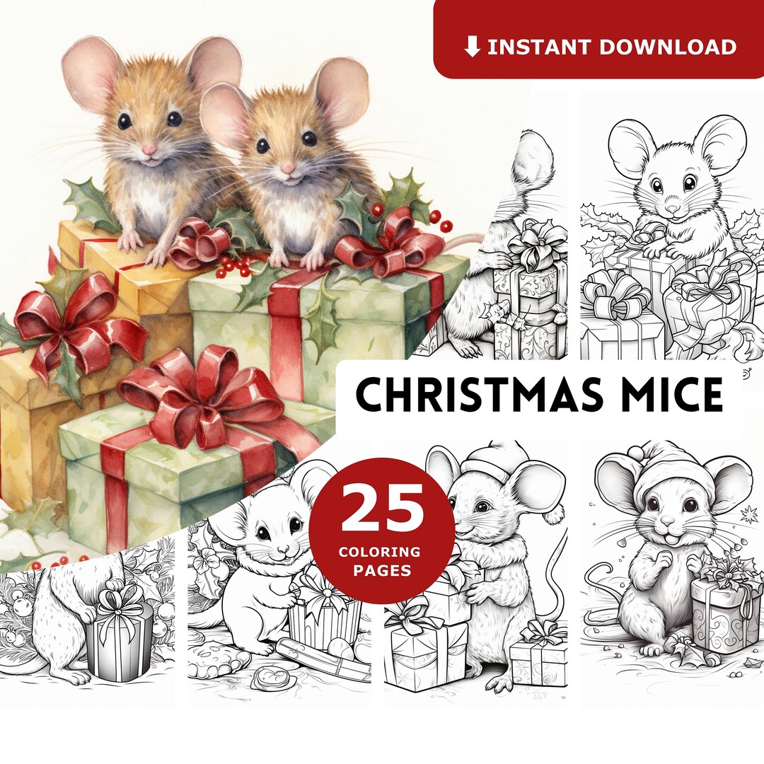 25 Christmas Coloring Pages Grayscale Illustration Christmas - Etsy