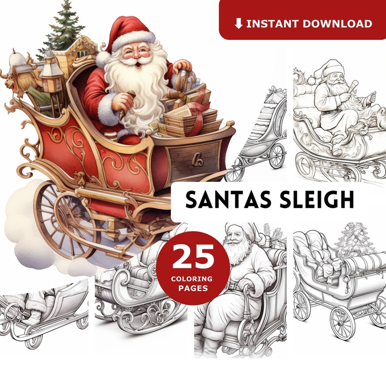 25 Christmas Coloring Pages Grayscale Illustration Santa - Etsy