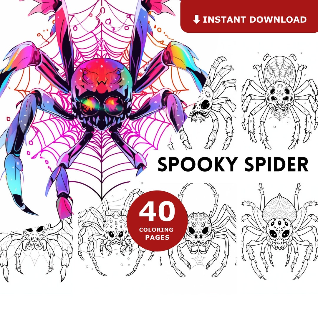 40 Spooky Spider Coloring Pages Creepy Spider Coloring - Etsy