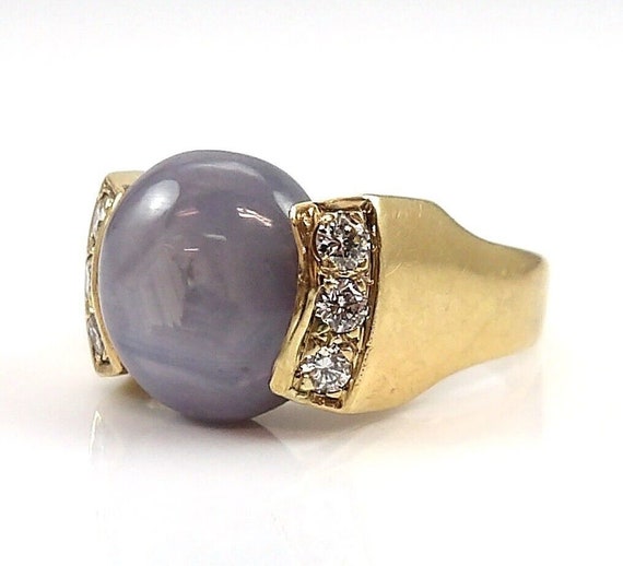 14K Yellow Gold Natural Blue Gray Star Sapphire &… - image 3