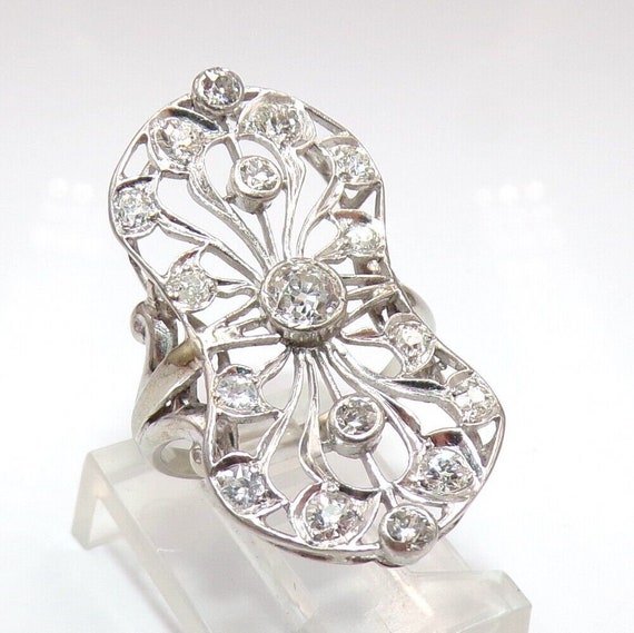 Vtg Antique QUALITY European Cut Diamond Platinum… - image 1