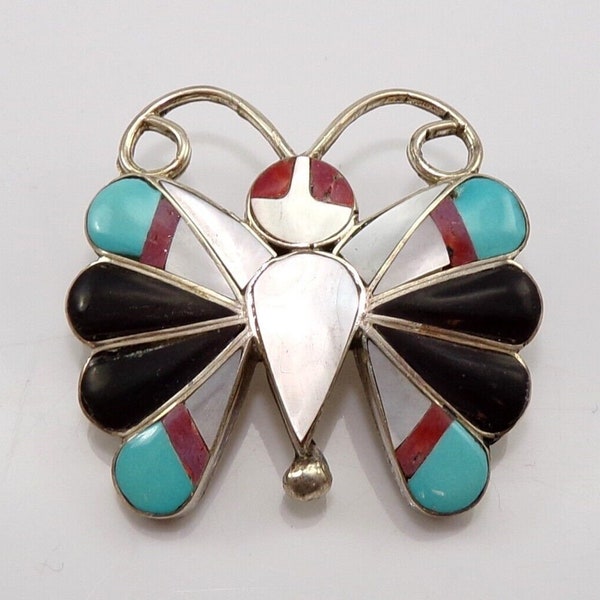Sara Edaakie Zuni Native American Sterling Silver Turquoise Inlay Butterfly LMG4