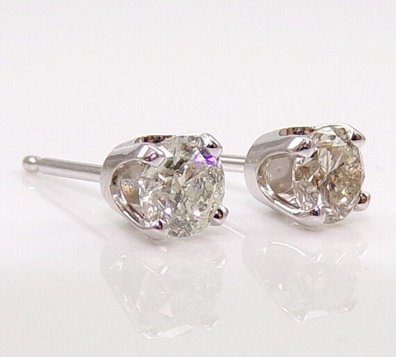 14K White Gold 0.50ctw Diamond Solitaire Stud Ear… - image 1