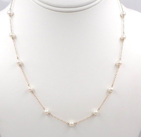 10K Yellow Gold 6mm Pearl Station Chain Necklace … - image 2