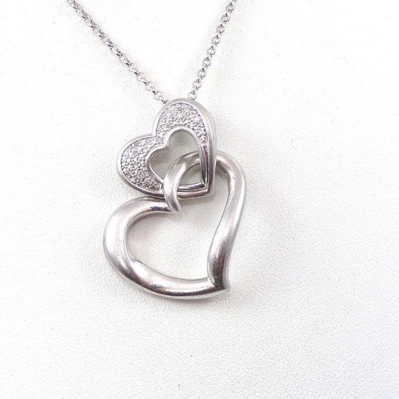 Sterling Silver 0.13ctw Diamond Double Heart Love… - image 1