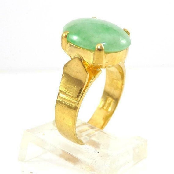 Vintage Chinese Green Jade Pure 24K Yellow Gold R… - image 1