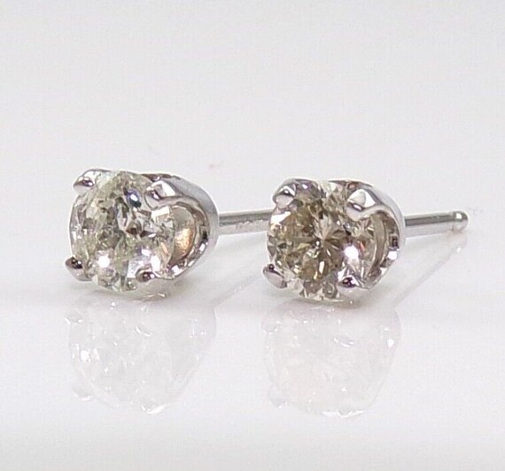 14K White Gold 0.50ctw Diamond Solitaire Stud Ear… - image 3